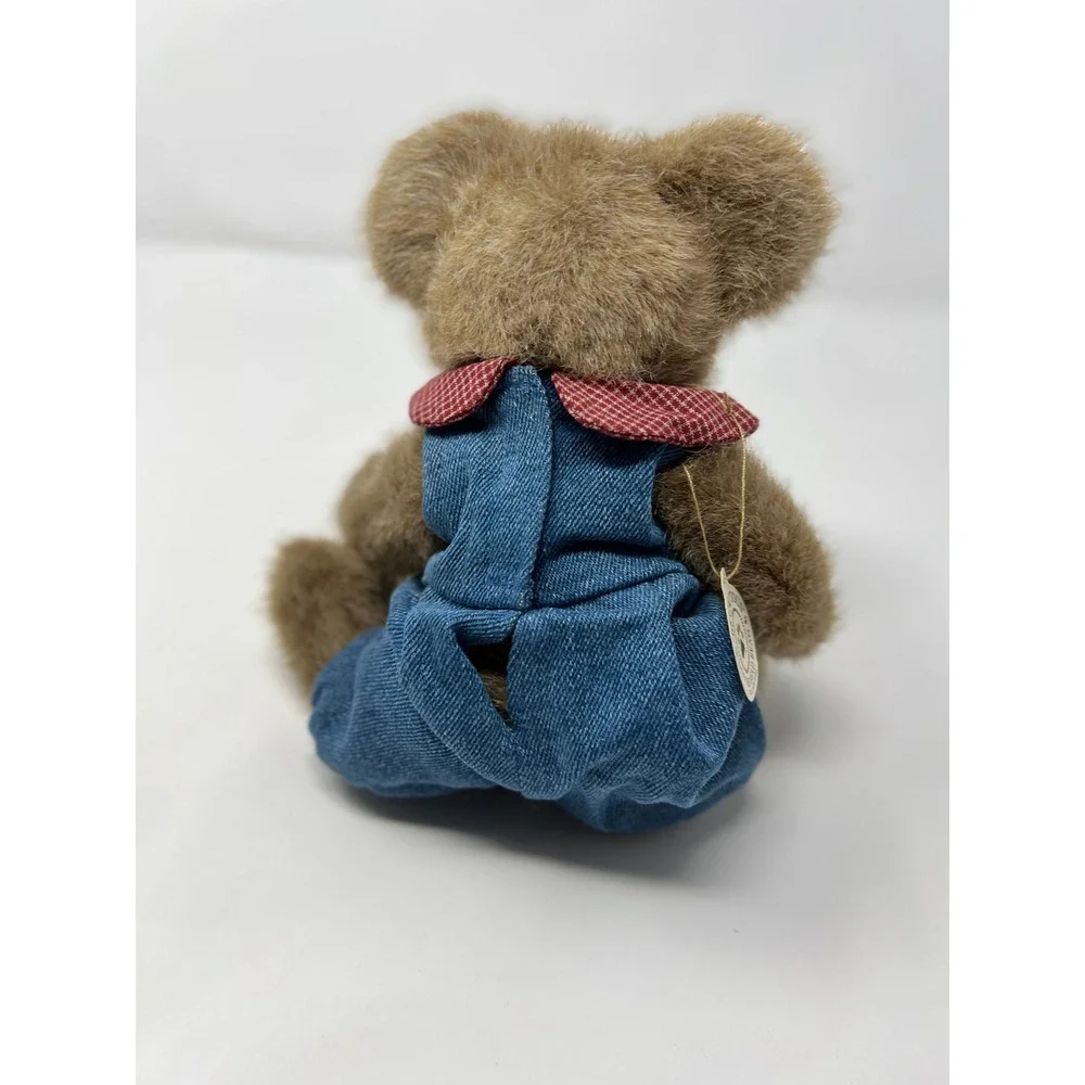 Boyds Bears Plush‎ Teddy Bear Denim Hoodie Gingham Checkered Pocket Head Bean